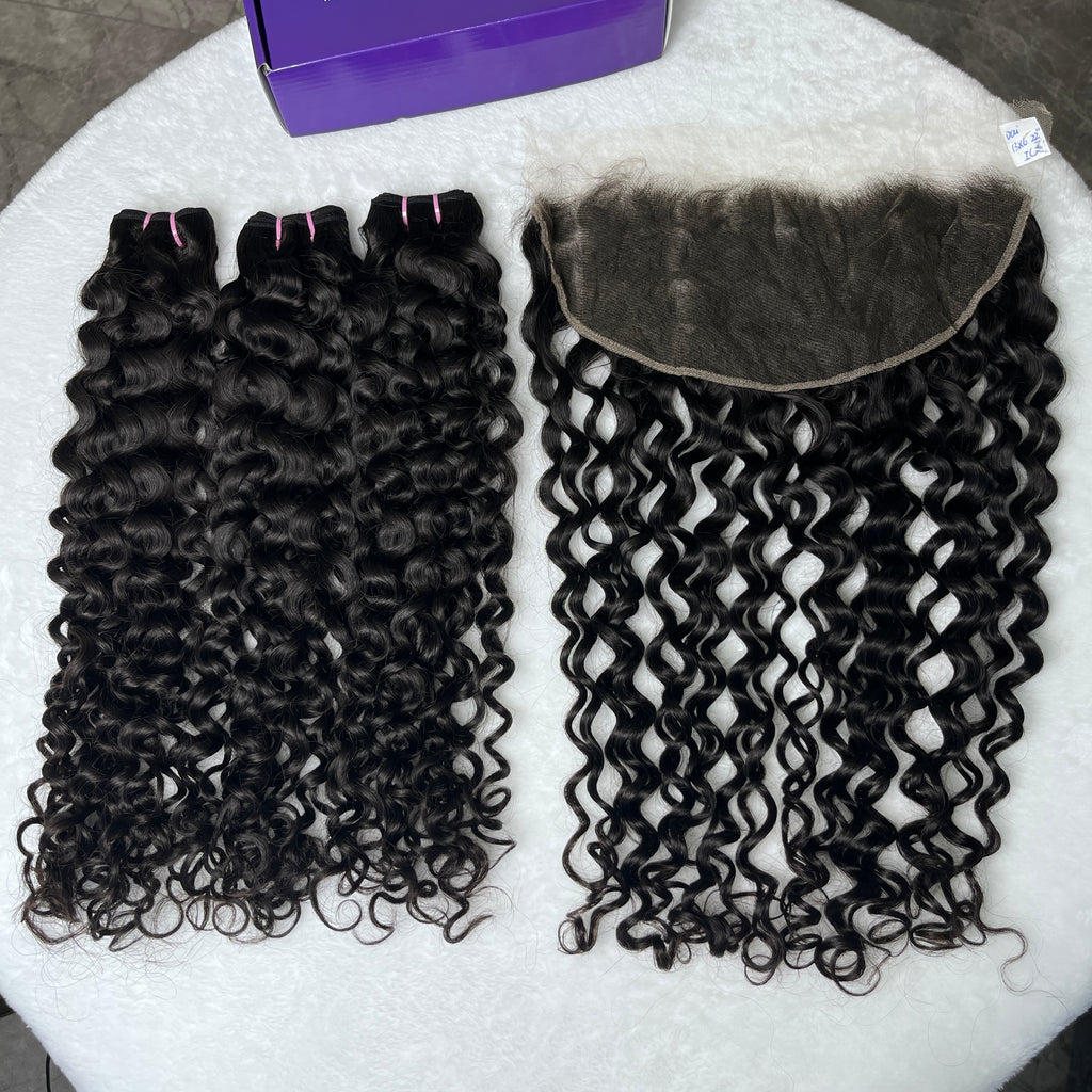 Water Wave 3PCS Bundles & 1PC Closure or Frontal – 5x5, 13x4 & 13x6 | 100% Human Hair | Transparent Lace Wig | Boruihair