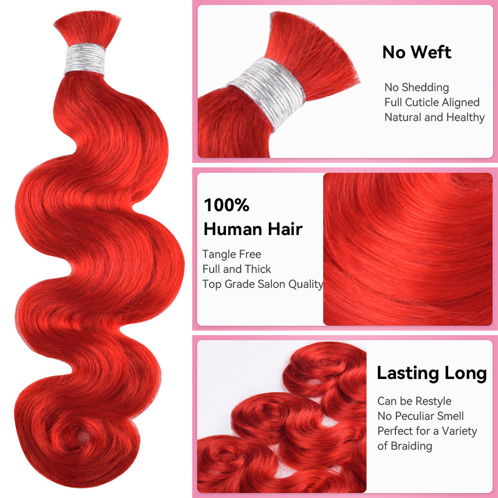 #Red Body Wave Hair Bulk | For Braiding | 100% Human Hair | BORUIHAIR