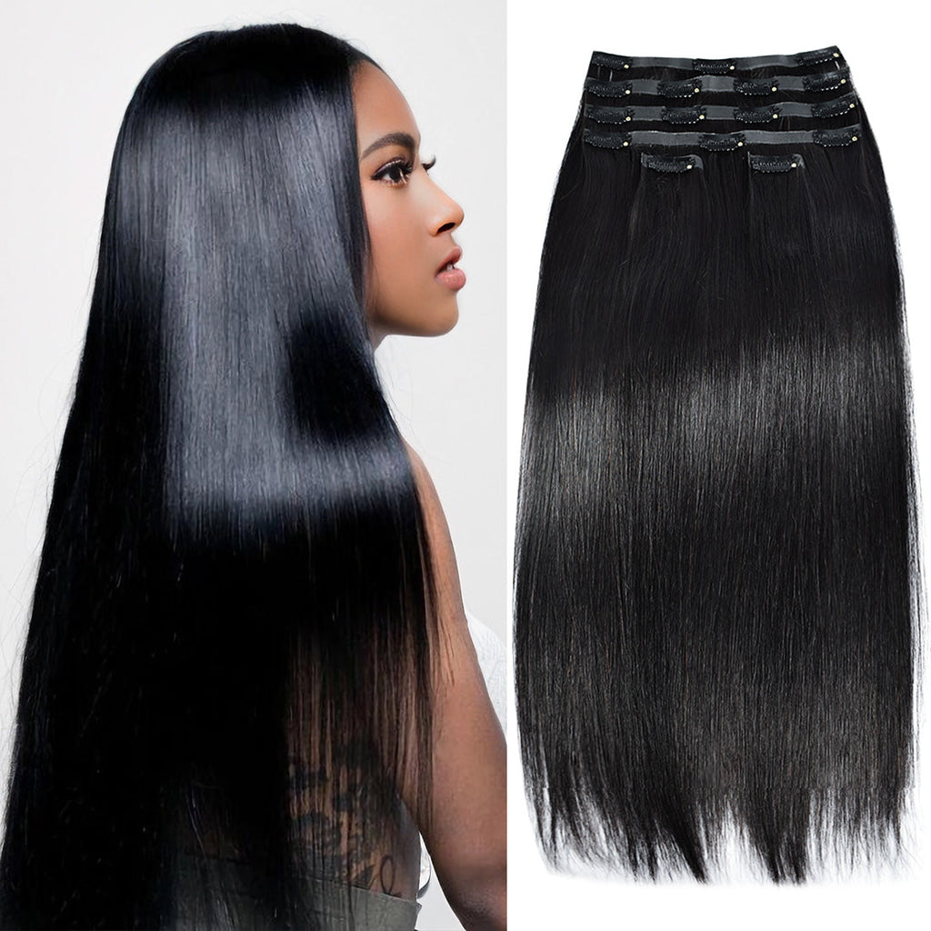 #1B Straight |6Pcs 100g | PU Seamless Clip ins Hair | 100% Human Hair | boruihair