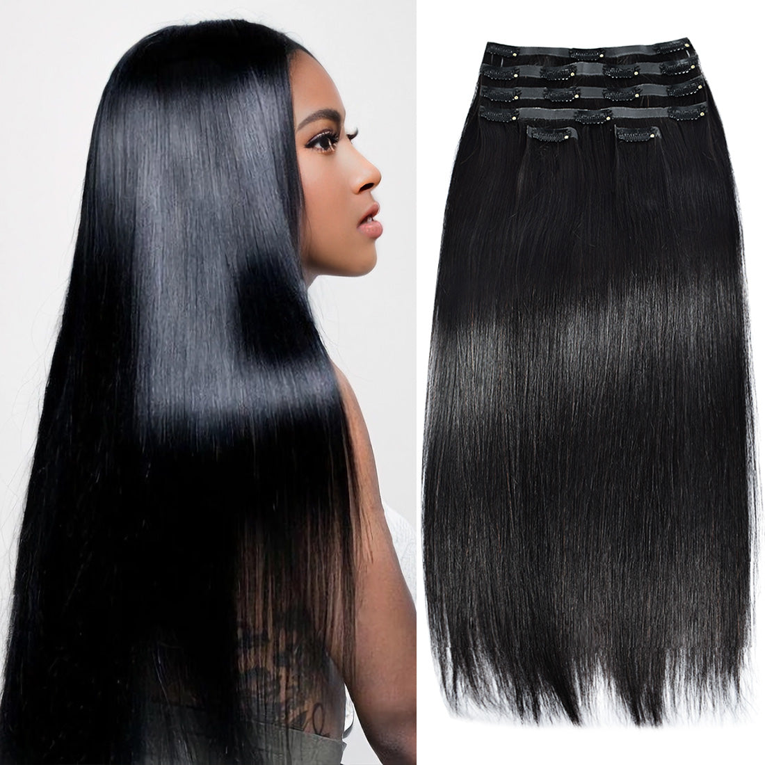 #1B Straight |6Pcs 100g | PU Seamless Clip ins Hair | 100% Human Hair | boruihair