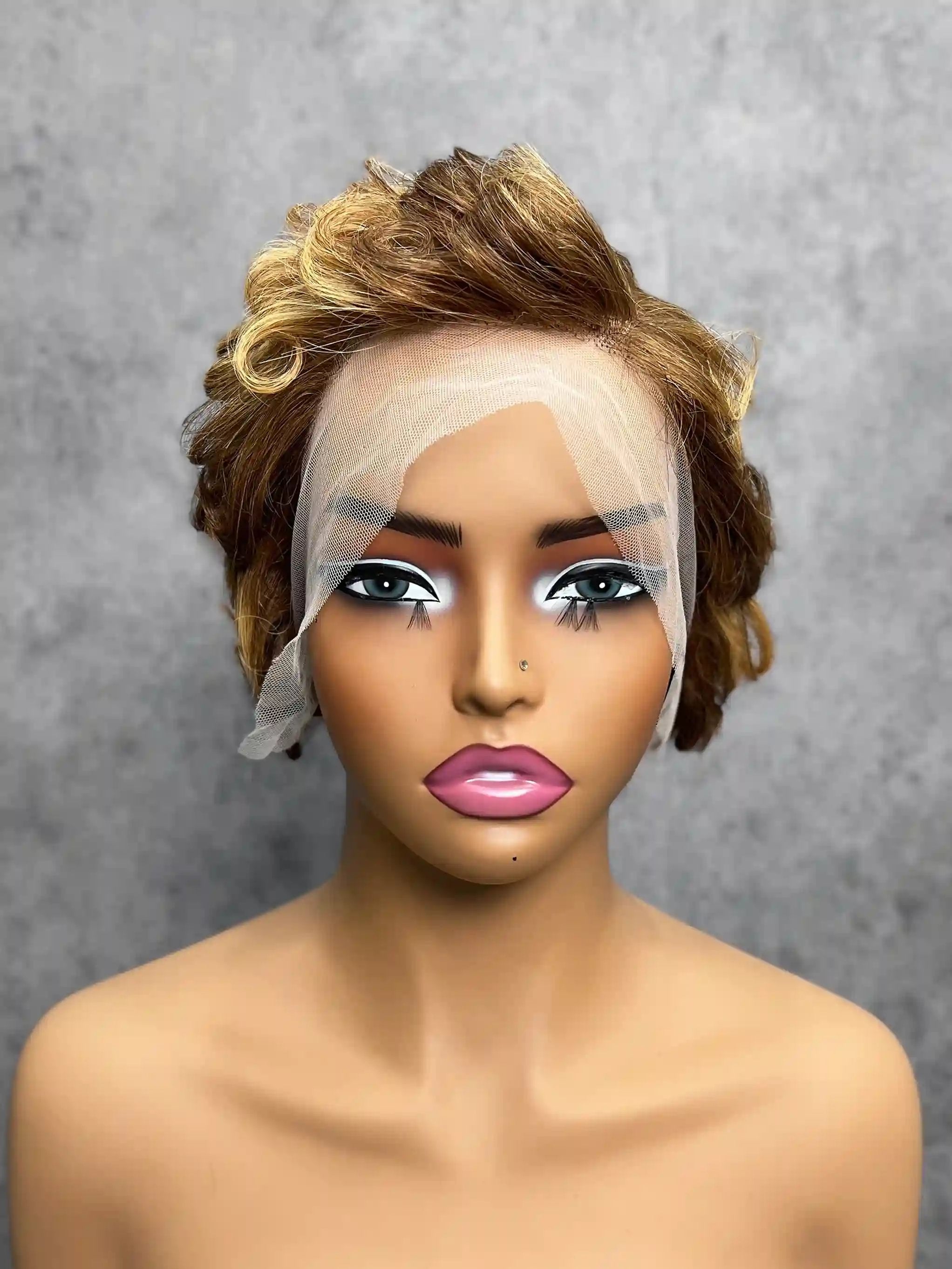 Short Layered Pixie Cut Curly Wigs Transparent 13*4 Full Frontal Lace Color Wig | 100% Human Hair | Boruihair