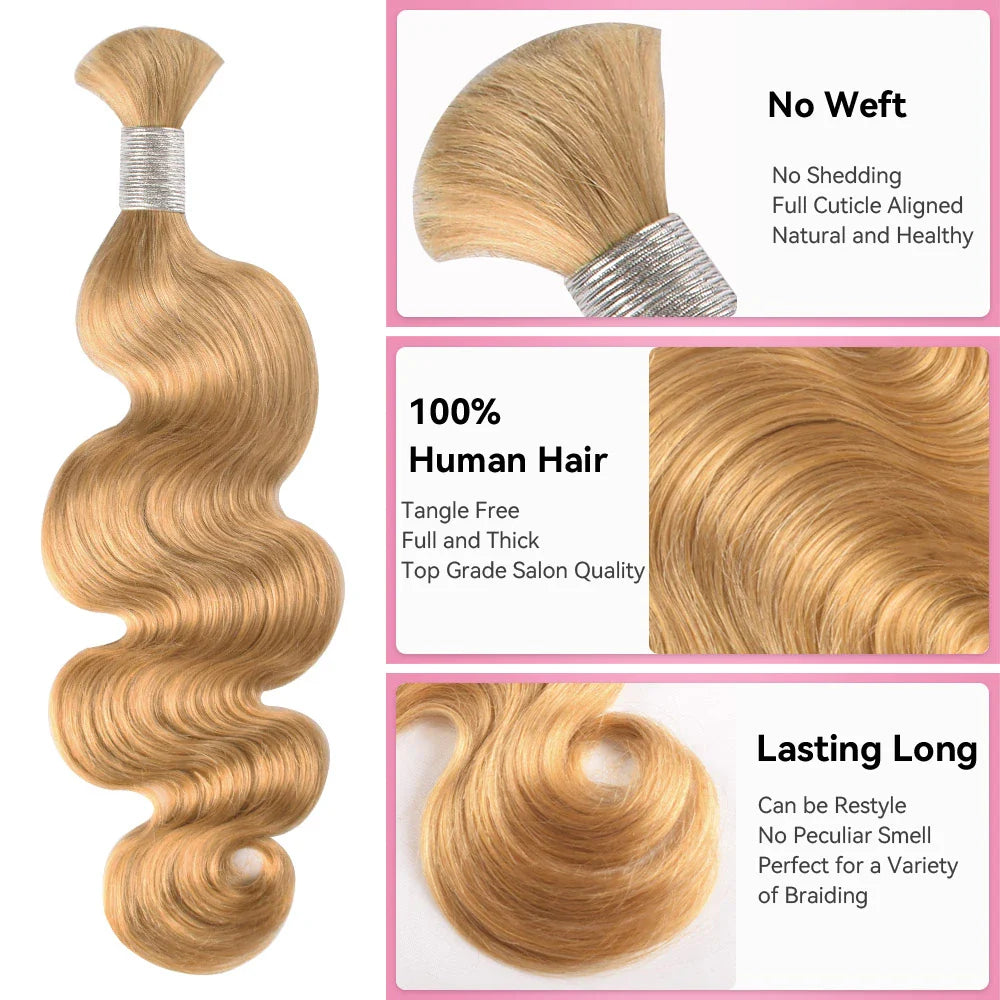 #27 Body Wave Hair Bulk | For Braiding | 100% Human Hair | BORUIHAIR
