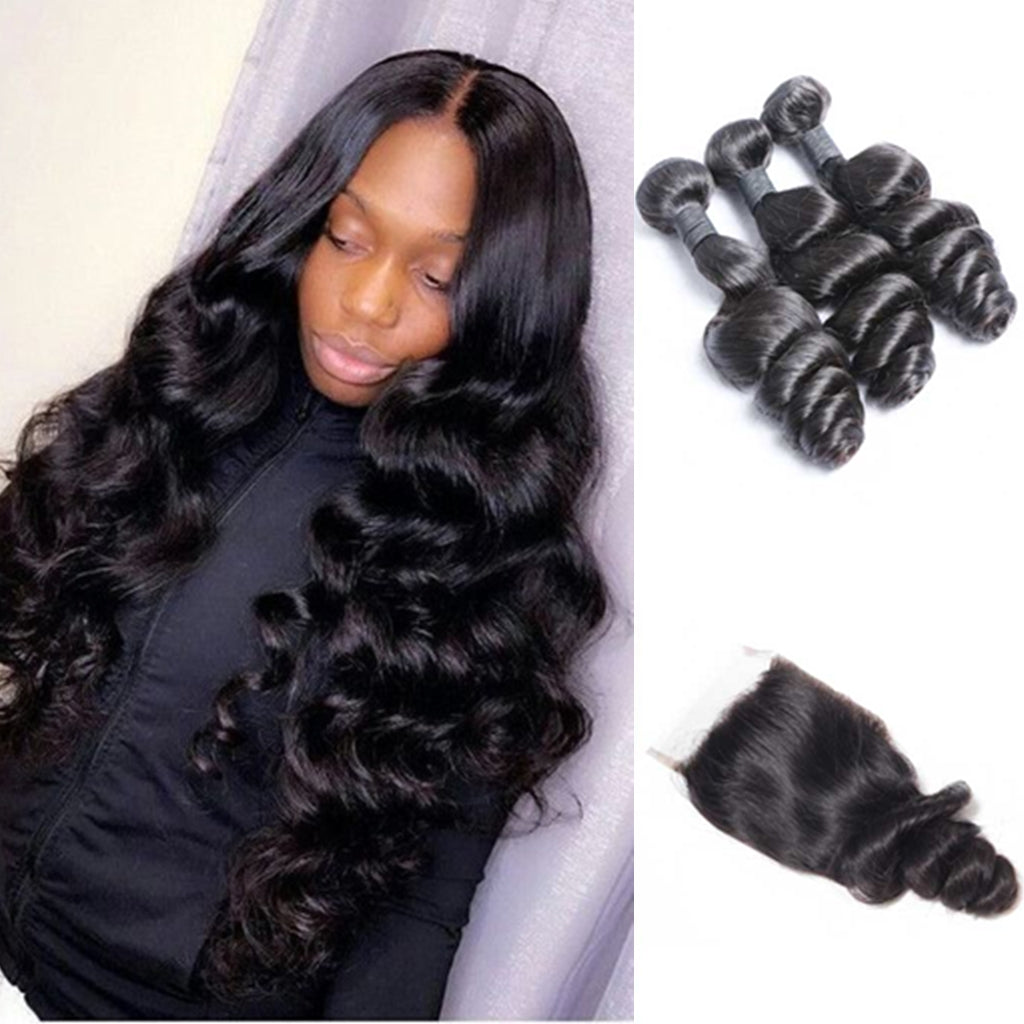 Loose Wave 3PCS Bundles & 1PC 5x5 Lace Closure | Transparent & HD Lace | 100% Human Hair | Top Virgin Hair