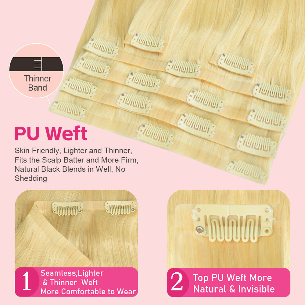 #613 Straight | Clip in Hair | 6Pcs 100g | PU Seamless Clip ins | Extensions Real Human Hair | boruihair