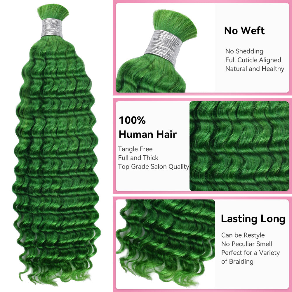 Green Deep Wave Hair Bulk | Customized Boho Braids | No Weft | 100% Human Hair | BORUIHAIR