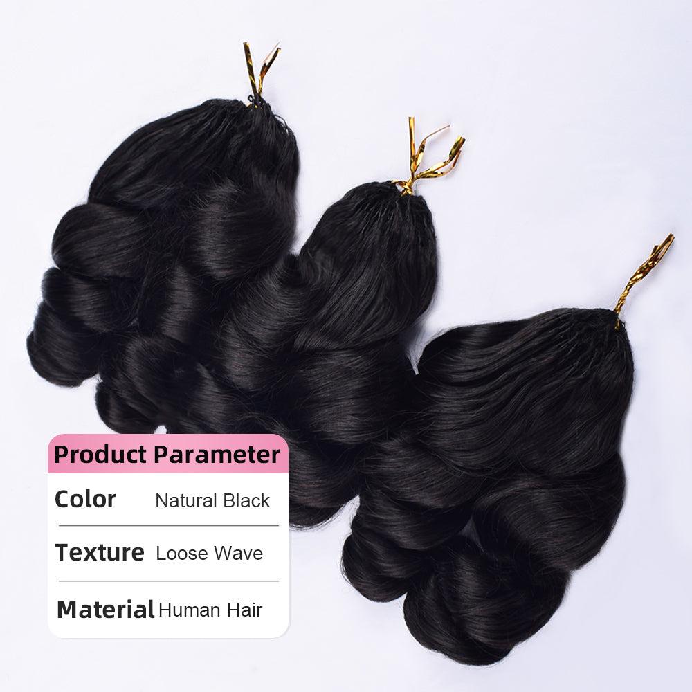 Loose Wave Crochet Human Hair Pre Loop Extensions BORUIHAIR