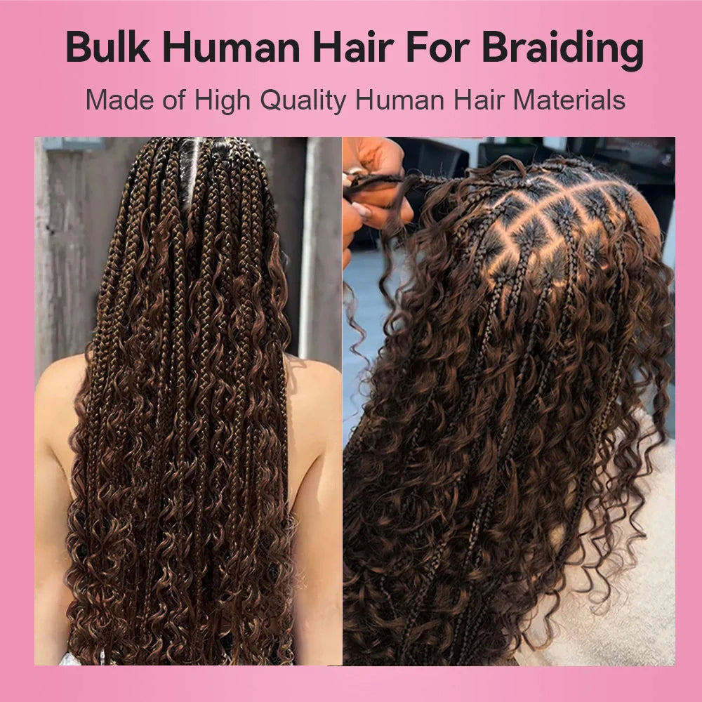 #3 Red Brown Deep Wave Hair Bulk | Boho Braids | No Weft | 100% Human Hair | BORUIHAIR
