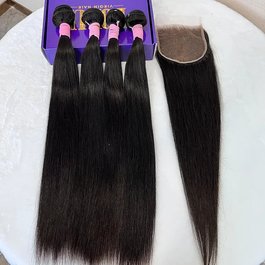 Straight 4PCS Bundles & 1PC Closure or Frontal – 5x5, 13x4 & 13x6 | 100% Human Hair | HD Lace Wig | Boruihair