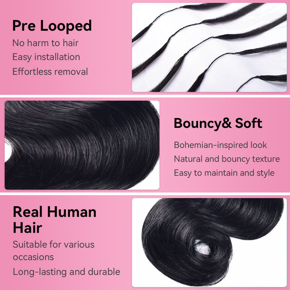 Body Wave Crochet Human Hair Pre Loop Extensions BORUIHAIR
