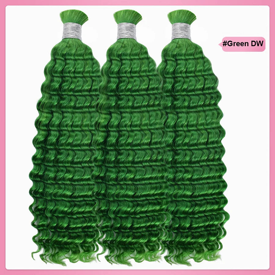 Green Deep Wave Hair Bulk | Customized Boho Braids | No Weft | 100% Human Hair | BORUIHAIR