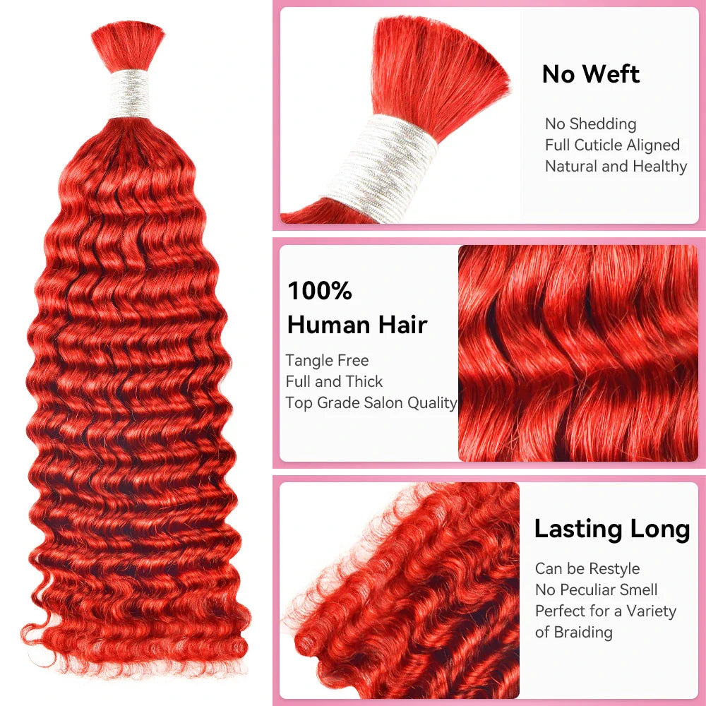 #Red Deep Wave Hair Bulk | Bohemian | For Braiding | 100% Human Hair | BORUIHAIR
