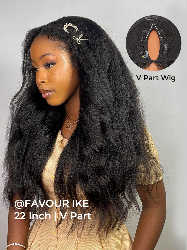 250% Density Boruihair Kinky Straight Glueless Pre‐Plucked Human Hair Wigs| V‐Part & U‐Part Options | 100% Human Hair