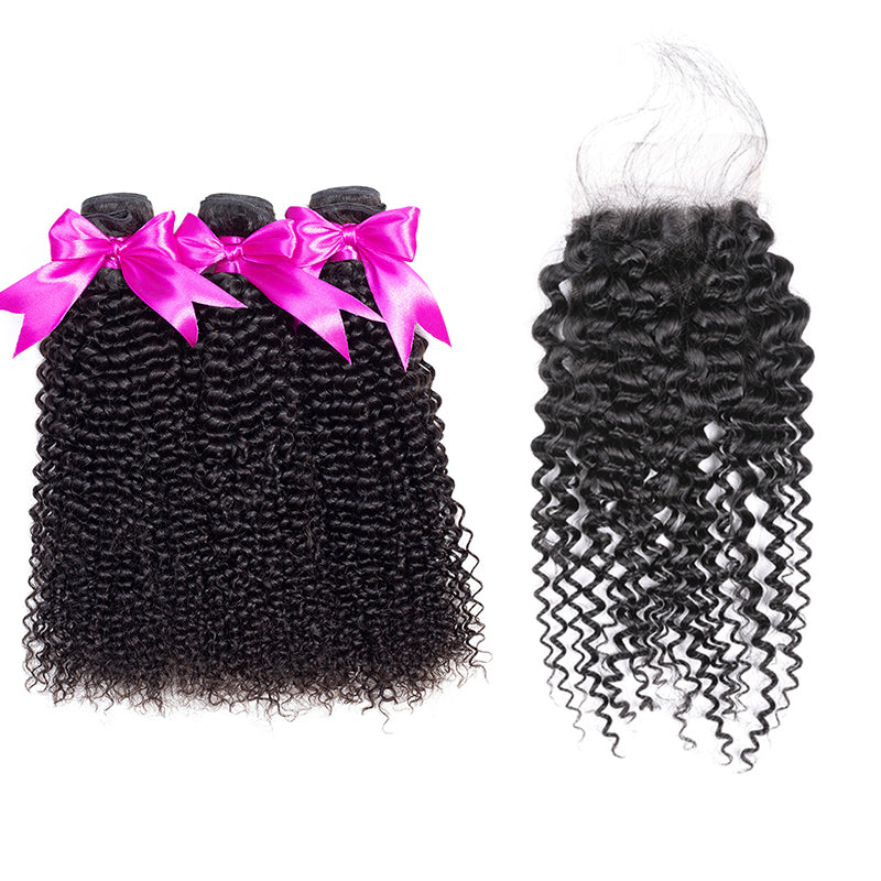 Kinky Curly 3PCS Bundles & 1PC Closure or Frontal – 5x5, 13x4 & 13x6 | 100% Human Hair | Transparent Lace Wig | Boruihair