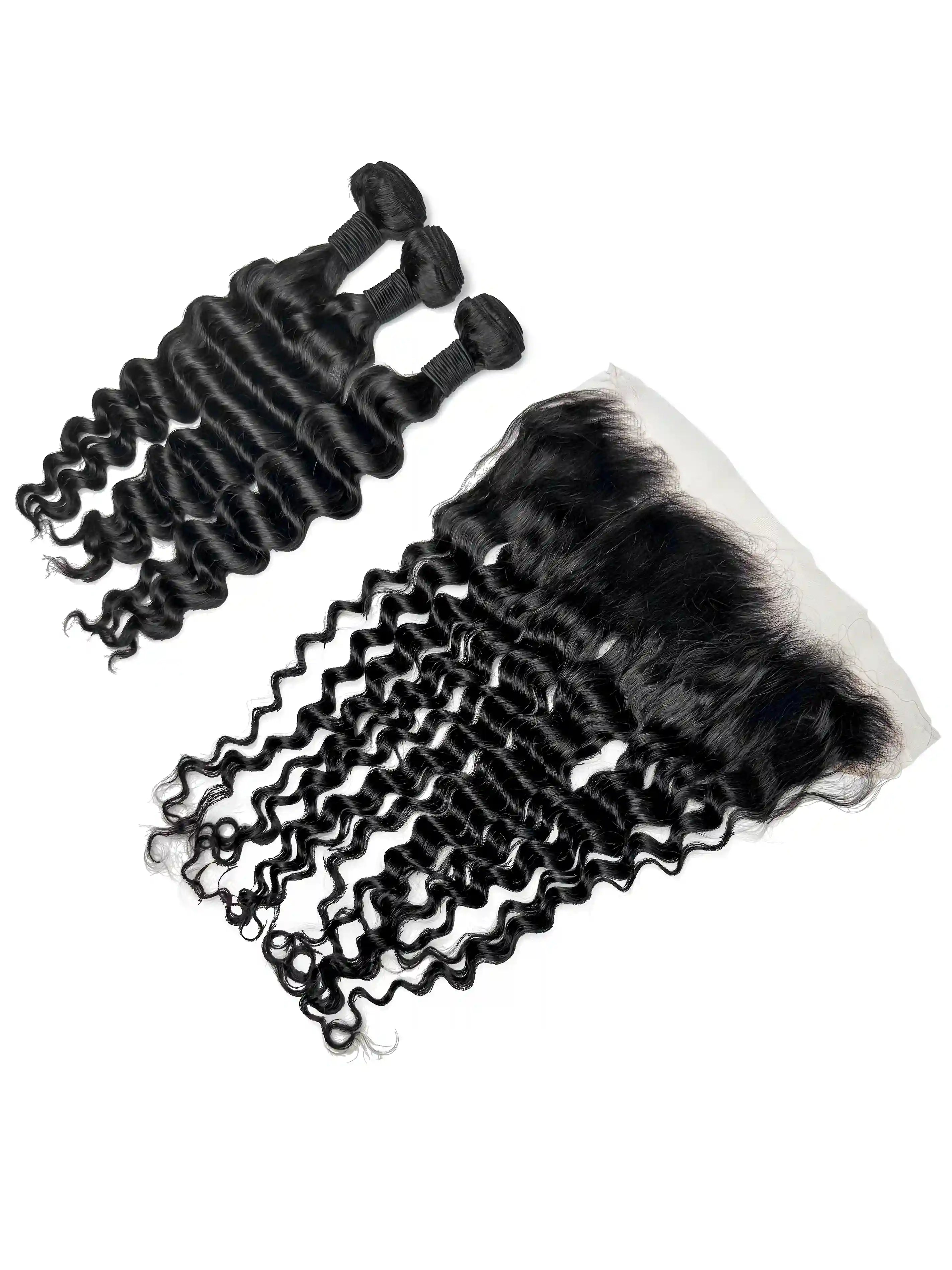 Natural Wave 3PCS Bundles & 1PC 13x4 Lace Frontal | Transparent & HD Lace | 100% Human Hair | Top Virgin Hair