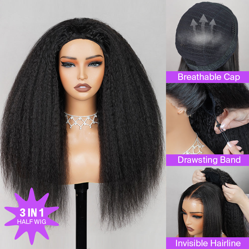 Yaki Straight | Virgin Hair | Wear & Go Half Wig | 3 In 1 Wig No Glue Half Wig | 100% Human Hair