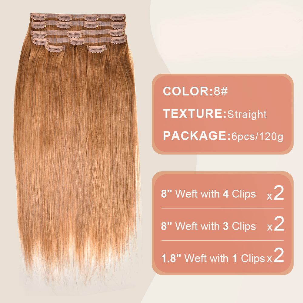 #8 Straight |6Pcs 100g | PU Seamless Clip ins Hair | 100% Human Hair | boruihair