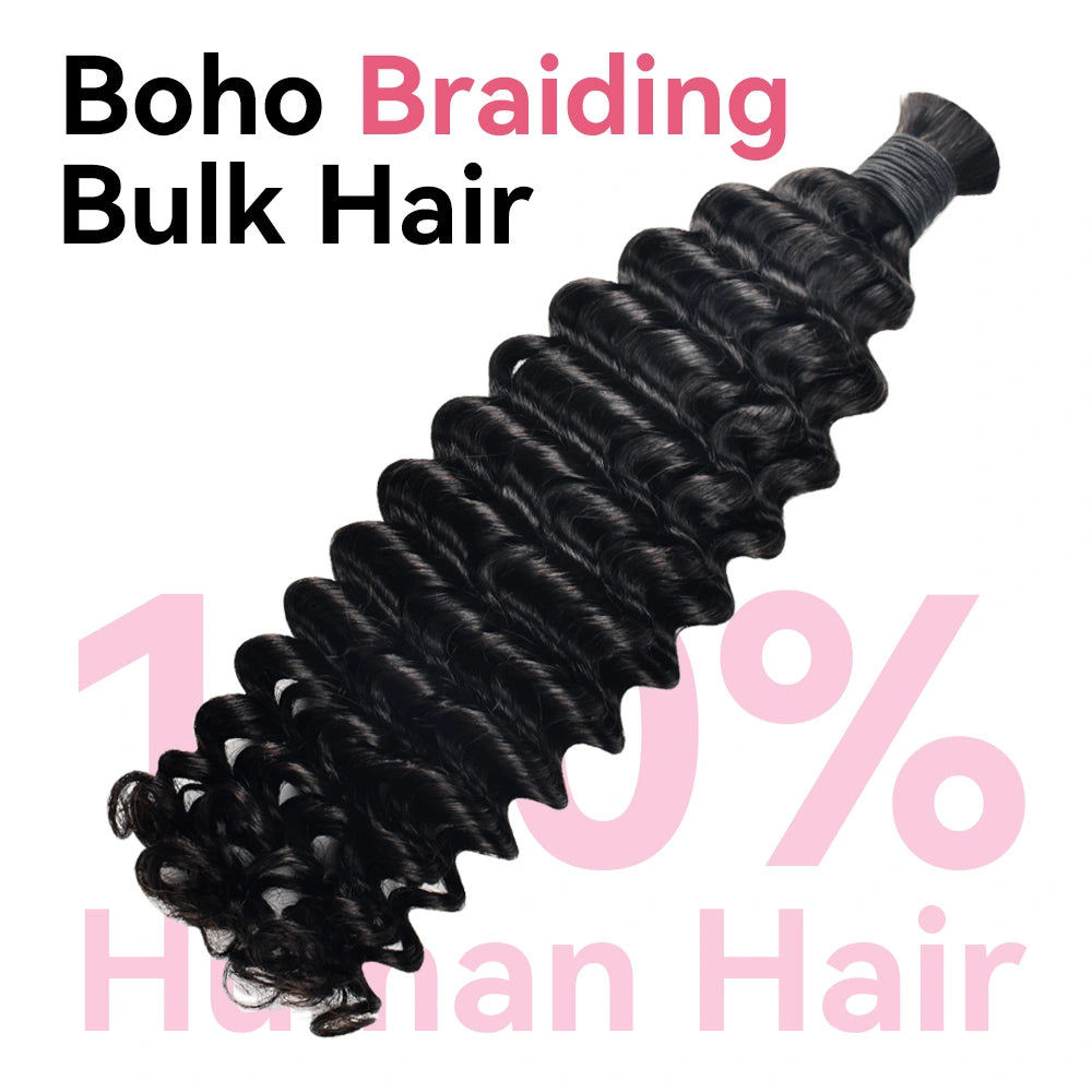 #1 Jet Black Bulk Human Hair For Boho Braids BORUIHAIR