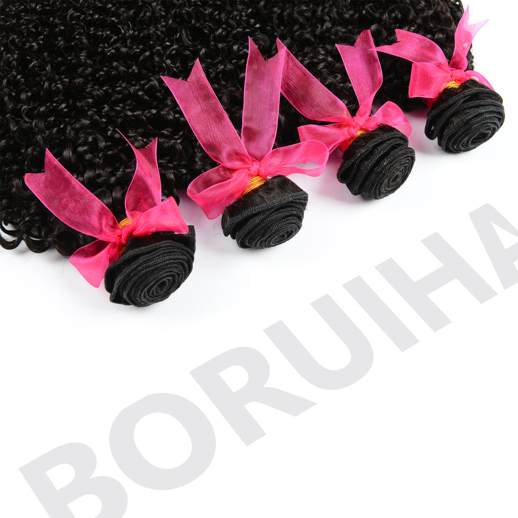 Kinky Curly 4PCS Bundles & 1PC Closure or Frontal – 5x5, 13x4 & 13x6 | 100% Human Hair | Transparent Lace Wig | Boruihair