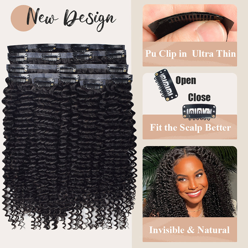 #1B Kinky Curly | Clip in Hair | 6Pcs 100g | PU Seamless Clip ins | Extensions Real Human Hair | boruihair