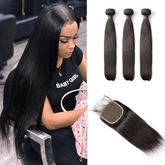 Straight 3PCS Bundles & 1PC Closure or Frontal – 5x5, 13x4 & 13x6 | 100% Human Hair | Transparent Lace Wig | Boruihair