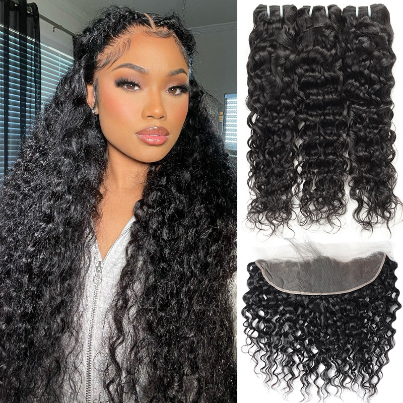 Water Wave 3PCS Bundles & 1PC Closure or Frontal – 5x5, 13x4 & 13x6 | 100% Human Hair | Transparent Lace Wig | Boruihair