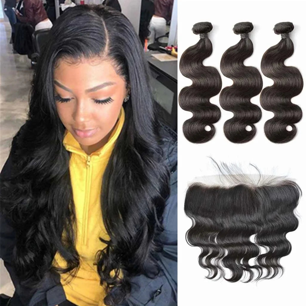 Body Wave 3PCS Bundles & 1PC 13x4 Lace Frontal | Transparent & HD Lace | 100% Human Hair | Top Virgin Hair