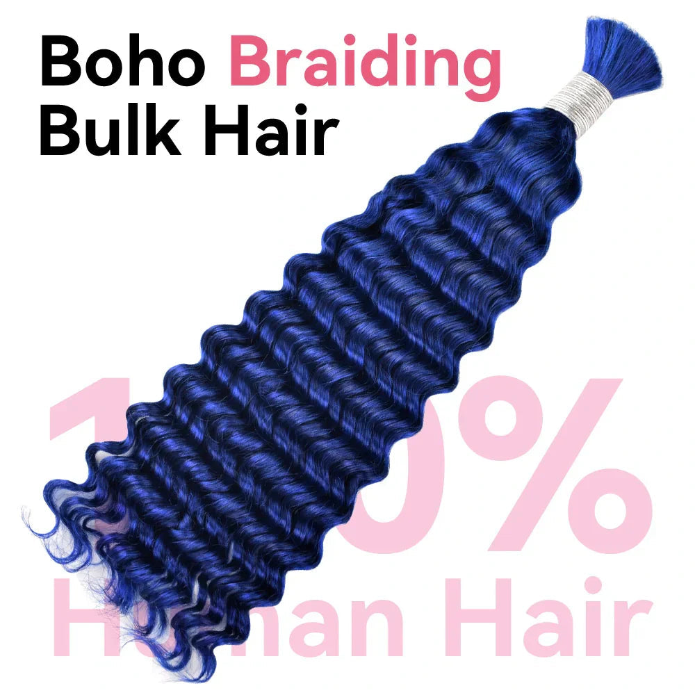 #Blue Deep Wave Hair Bulk | Bohemian | For Braiding | 100% Human Hair | BORUIHAIR