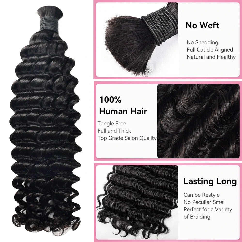 #1 Jet Black Bulk Human Hair For Boho Braids BORUIHAIR