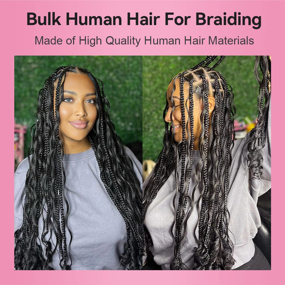 #1B Natural Black Loose Wave Hair Bulk | Boho Braids | 100% Human Hair | BORUIHAIR