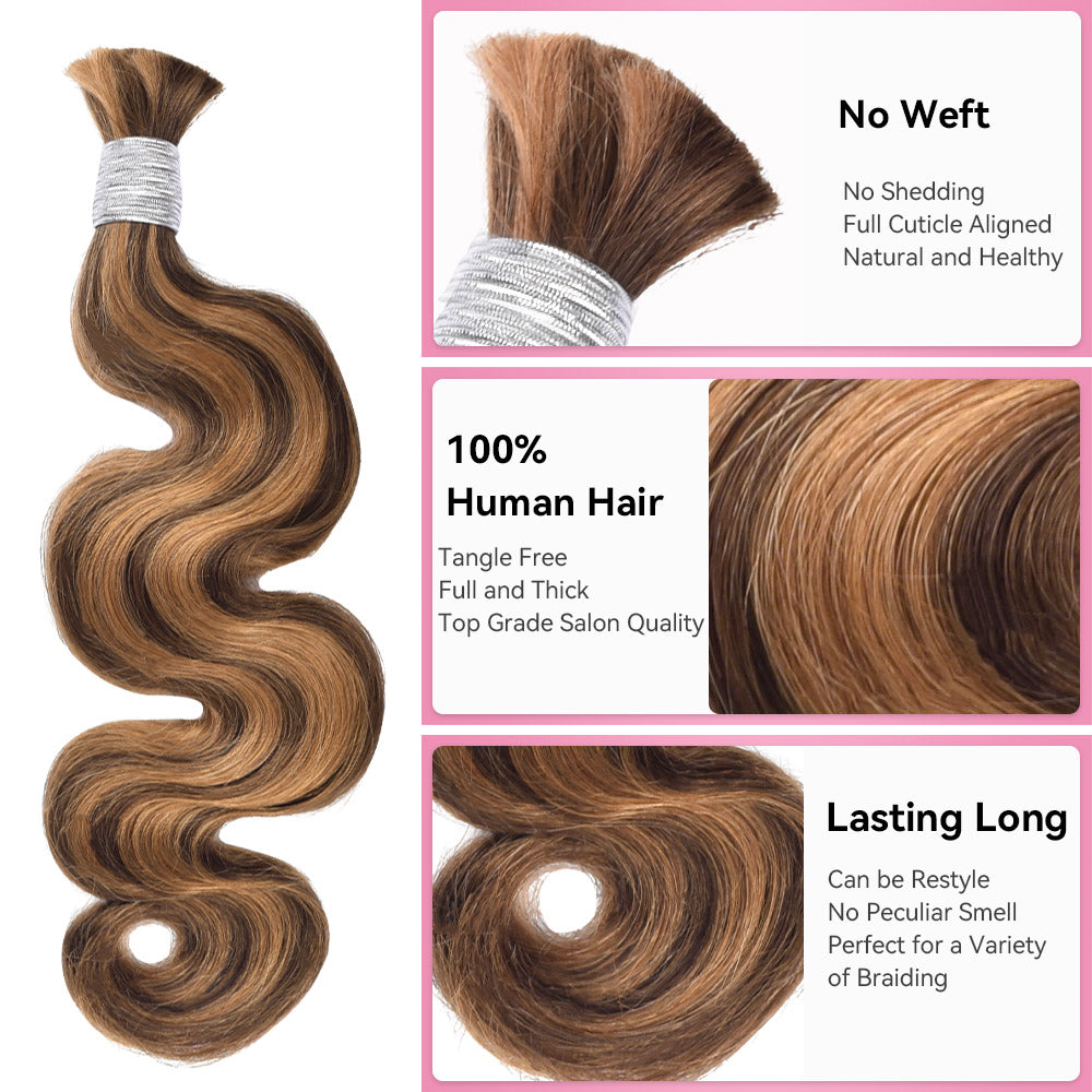 #4/30 Body Wave Hair Bulk | For Braiding | 100% Human Hair | BORUIHAIR