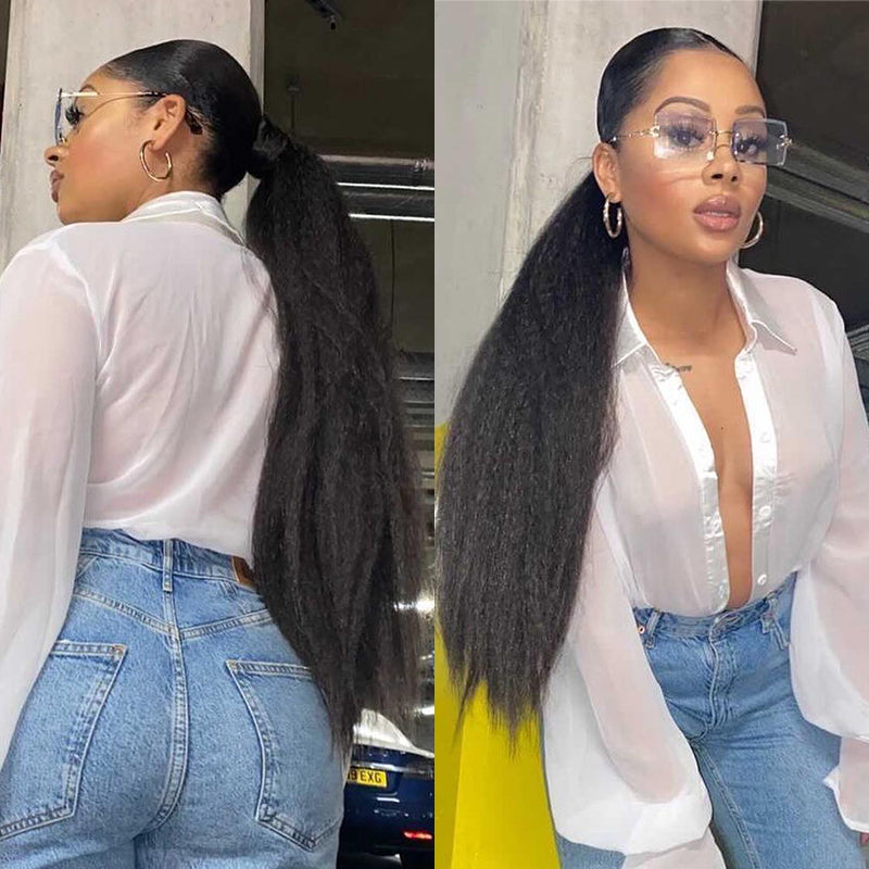 Kinky Straight 12A Warp Around Ponytails 100% Human Hair Ponytails