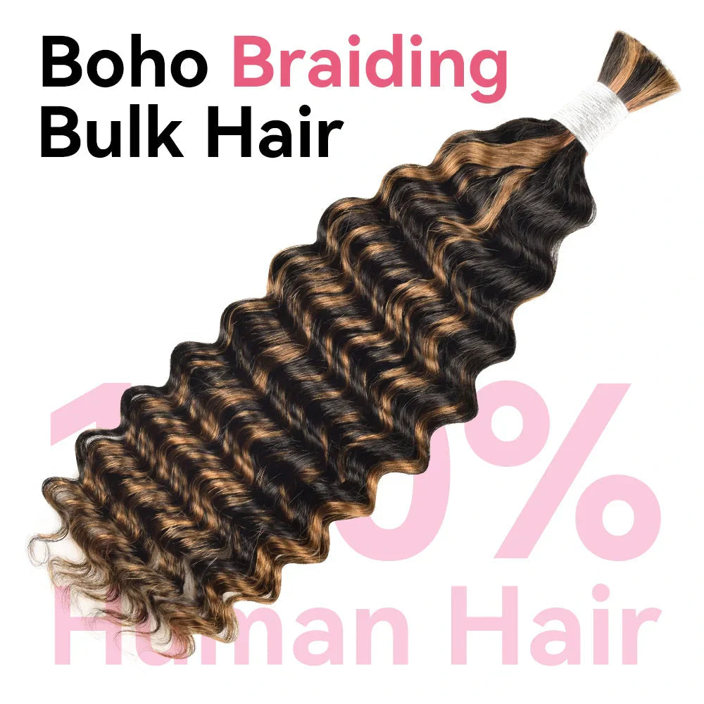 #1B/30 Deep Wave Hair Bulk | Bohemian | For Braiding | 100% Human Hair | BORUIHAIR