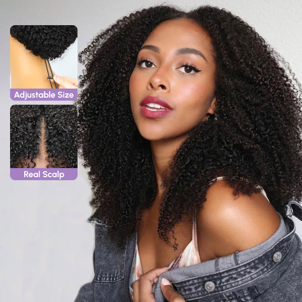 250% Density Boruihair Afro Curly Glueless Pre‐Plucked Human Hair Wigs| V‐Part & U‐Part Options | 100% Human Hair