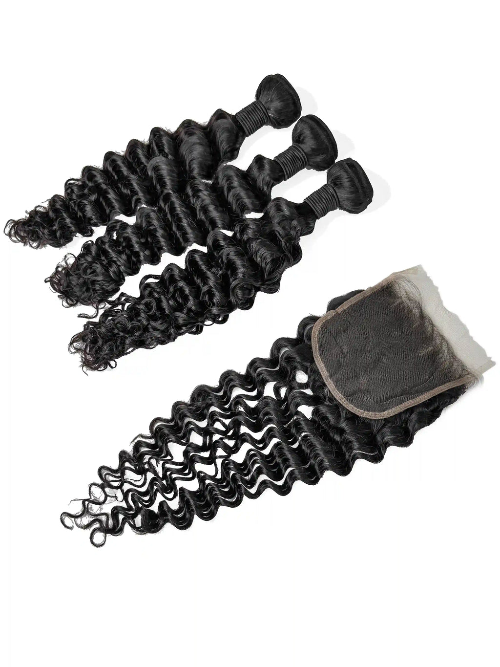 Deep Wave 3PCS Bundles & 1PC 5x5 Lace Closure | Transparent & HD Lace | 100% Human Hair | Top Virgin Hair