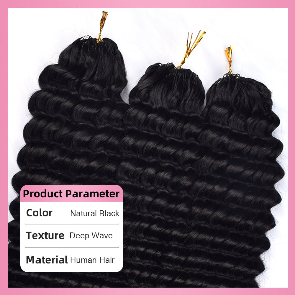 Deep Wave Crochet Human Hair Pre Loop Extensions BORUIHAIR