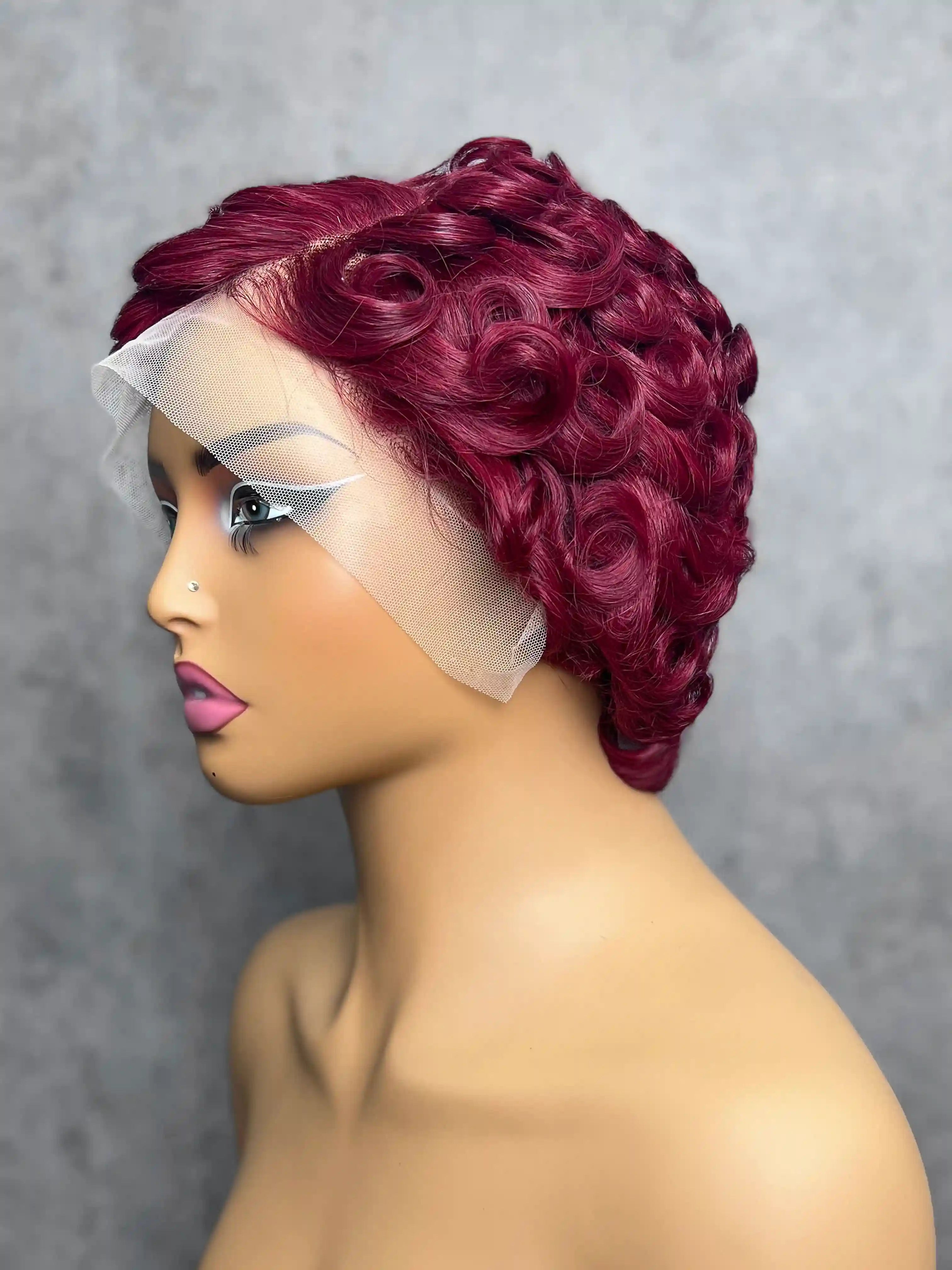 Short Layered Pixie Cut Curly Wigs Transparent 13*4 Full Frontal Lace Color Wig | 100% Human Hair | Boruihair
