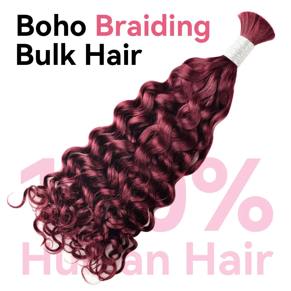 #99J Burgundy Hot Braids Bulk Human Hair Italian Curly BORUIHAIR