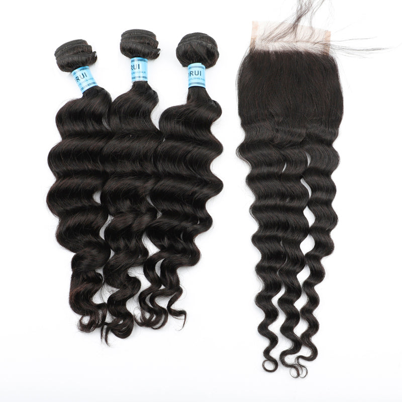 Natural Wave 3PCS Bundles & 1PC Closure or Frontal – 5x5, 13x4 & 13x6 | 100% Human Hair | Transparent Lace Wig | Boruihair
