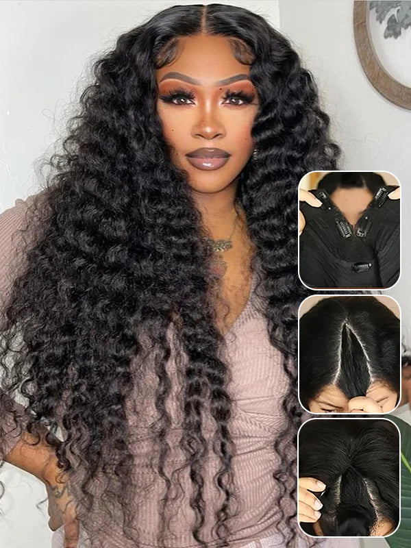 250% Density Boruihair Deep Wave Glueless Pre‐Plucked Human Hair Wigs| V‐Part & U‐Part Options | 100% Human Hair