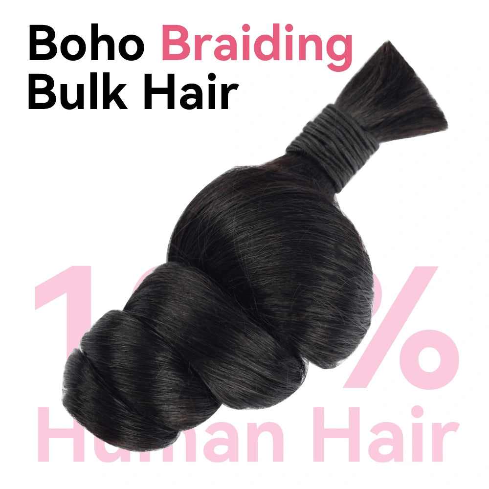 #1B Natural Black Loose Wave Hair Bulk | Boho Braids | 100% Human Hair | BORUIHAIR