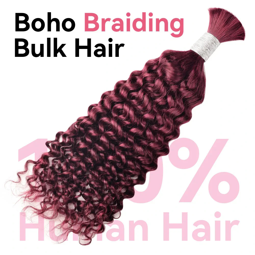 #99J Burgundy Deep Curly Hot Braids Bulk Human Hair BORUIHAIR