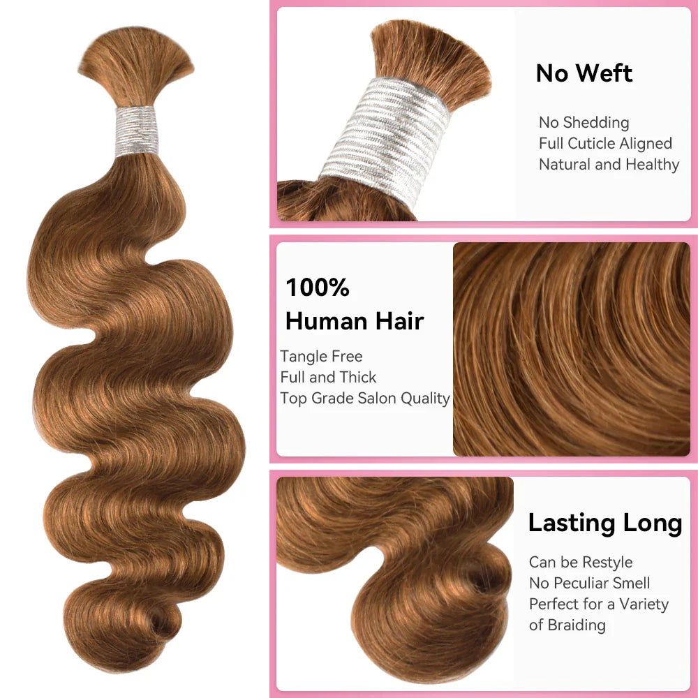 #30 Body Wave Hair Bulk | For Braiding | 100% Human Hair | BORUIHAIR