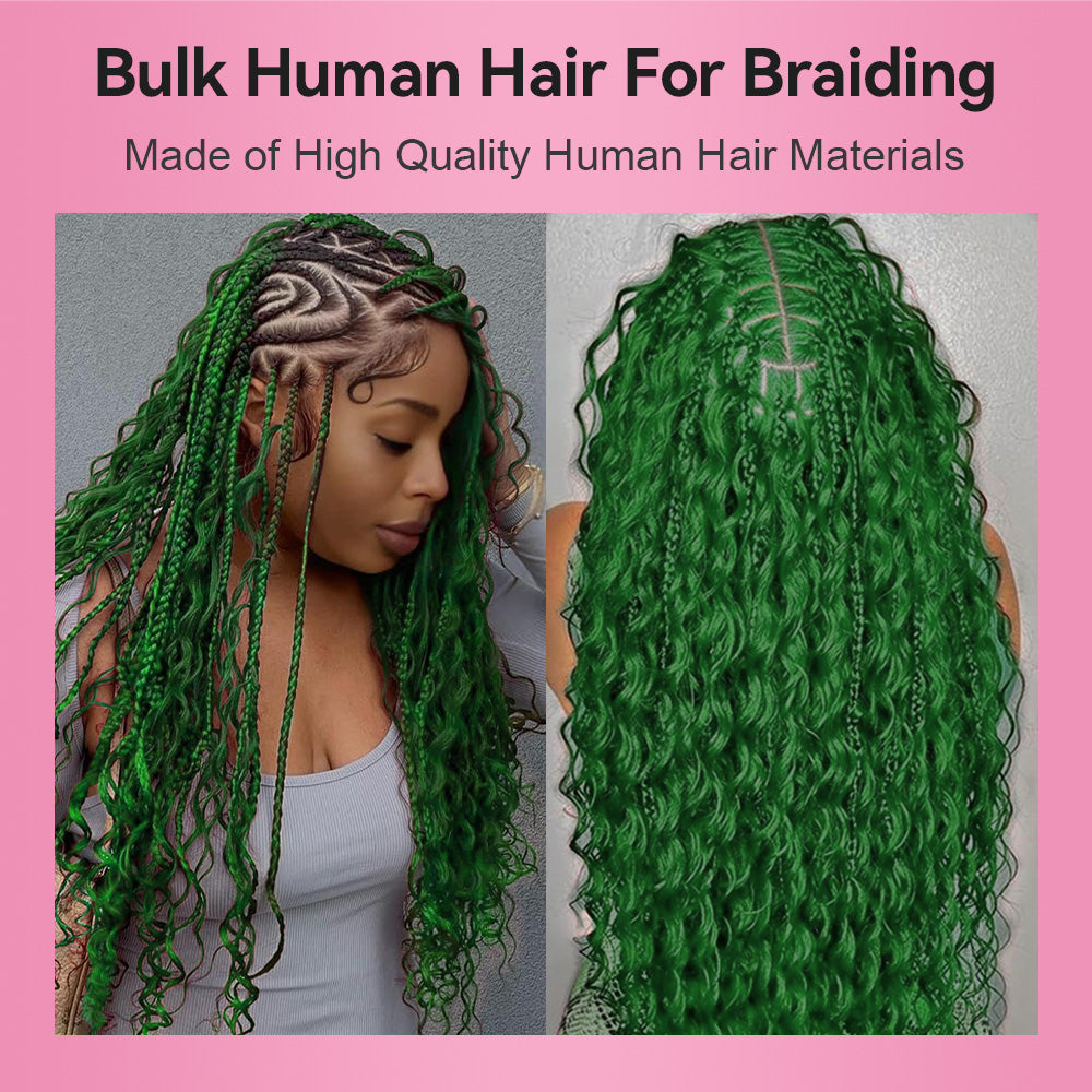 Green Deep Wave Hair Bulk | Customized Boho Braids | No Weft | 100% Human Hair | BORUIHAIR