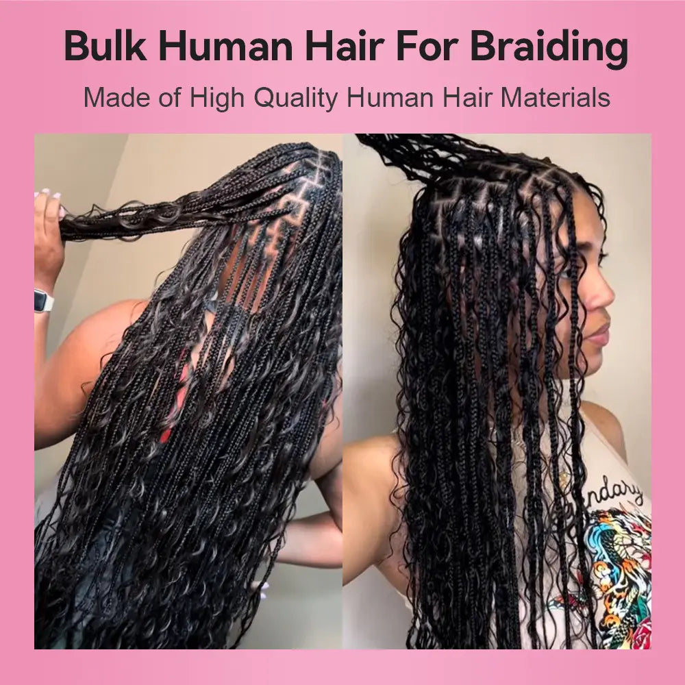 Natural Black Water Wave Hair Bulk | Boho Braids |100% Human Hair | BORUIHAIR