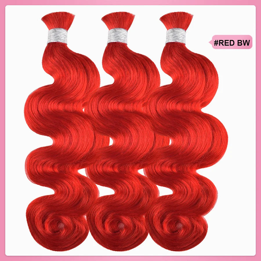 #Red Body Wave Hair Bulk | For Braiding | 100% Human Hair | BORUIHAIR