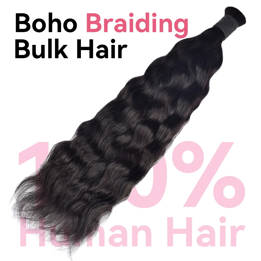 Natural Black Wave And Wet Human Bulk Hair For Braiding BORUIHAIR