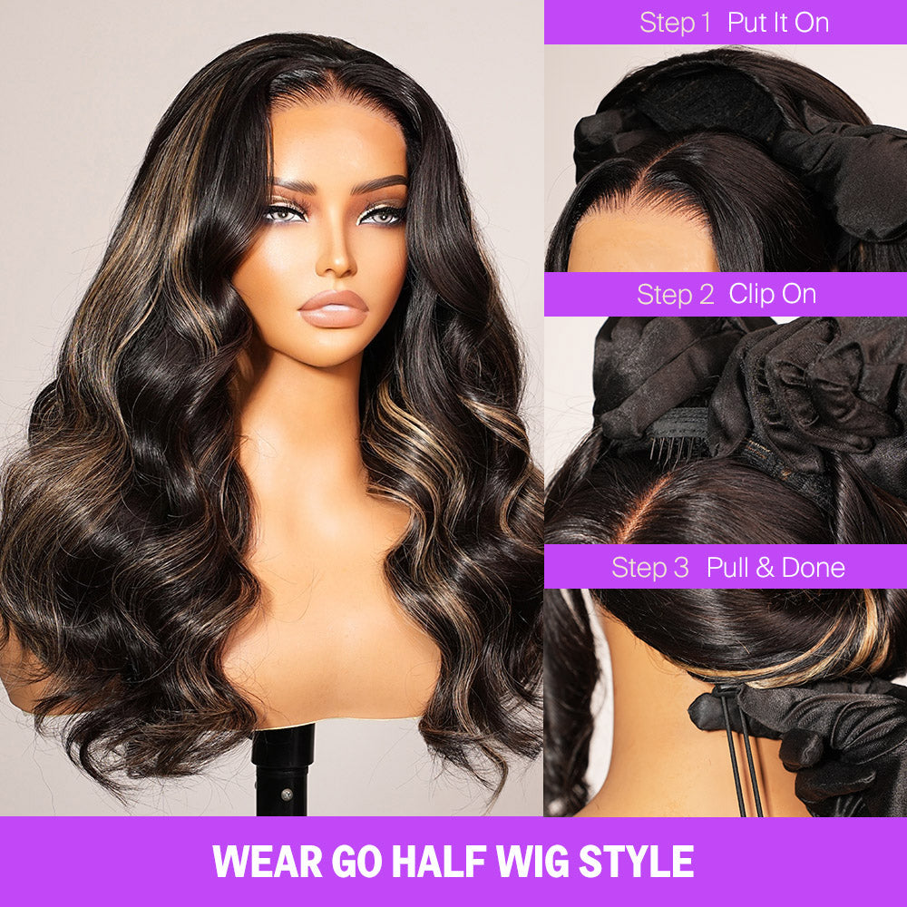 Body Wave | Virgin Hair | Wear & Go Half Wig | 3 In 1 Wig No Glue Half Wig | 100% Human Hair