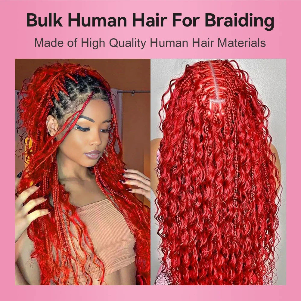 #Red Deep Wave Hair Bulk | Bohemian | For Braiding | 100% Human Hair | BORUIHAIR