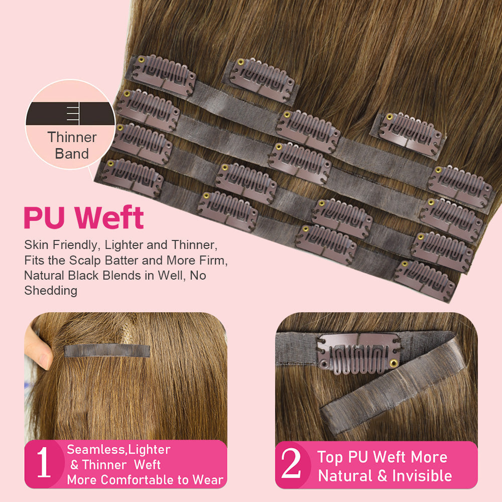 #7 Straight | Clip in Hair | 6Pcs 100g | PU Seamless Clip ins | Extensions Real Human Hair | boruihair