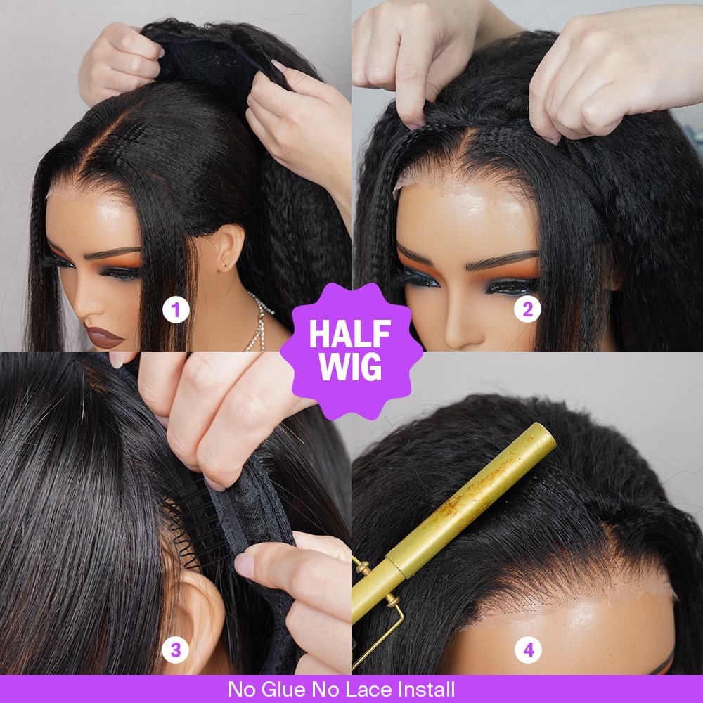 Yaki Straight | Virgin Hair | Wear & Go Half Wig | 3 In 1 Wig No Glue Half Wig | 100% Human Hair